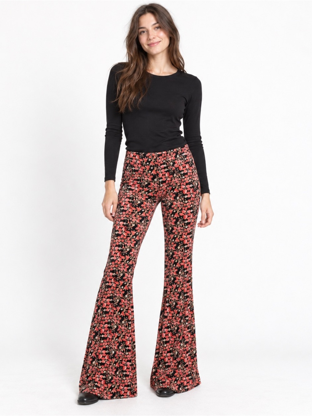 Natural Life Womens Floral Velvet Flare Pants Medium Bell Bottom Boho Festival